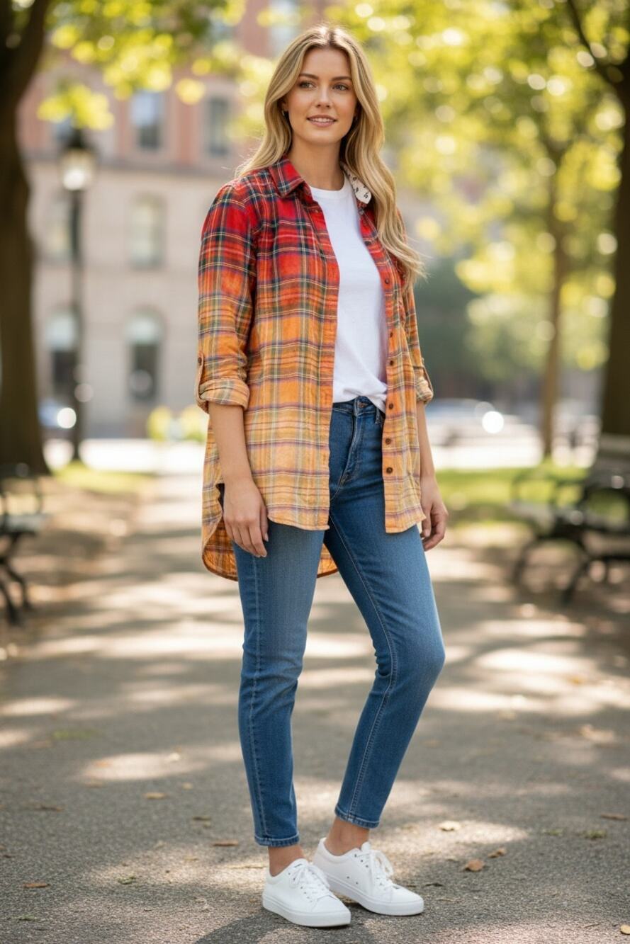 LUCKY BRAND Top Size S Red Orange Fall Button Down Bleach Dyed PSL